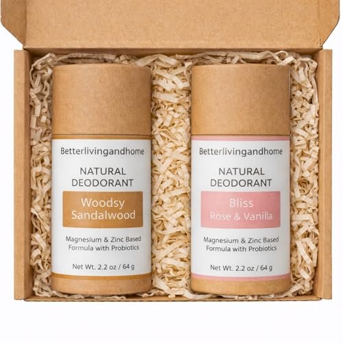 Natural Deodorant Stick | Pack of 2| Woodsy Sandalwood, Bliss Rose Vanilla | Aluminium-Free | Magnesium Deodorant With Probiotics Natural Deodorant Stick | Pack of 2| Woodsy Sandalwood, Bliss Rose Vanilla | Aluminium-Free | Magnesium Deodorant With Probiotics
