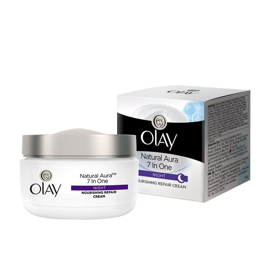 Olay Natural Aura Night Cream | Nourishes Skin for Healthy Glow | Fights 7 Signs of Ageing | With Niacinamide and Vitamin E | Normal, Oily, Dry, Combination Skin | 50g Olay Natural Aura Night Cream | Nourishes Skin for Healthy Glow | Fights 7 Signs of Ageing | With Niacinamide and Vitamin E | Normal, Oily, Dry, Combination Skin | 50g