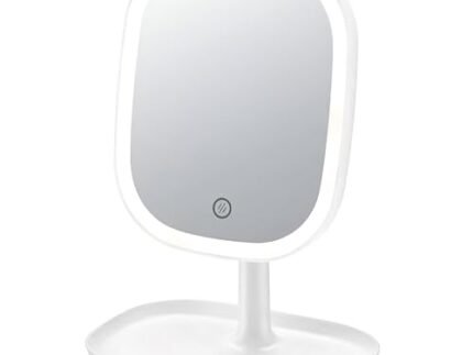 PRIME PICK Makeup Mirror with LED Light, 360° Rotating, Lightweight Vanity Mirror – White, Suitable for Home, Travel, or Multipurpose Use