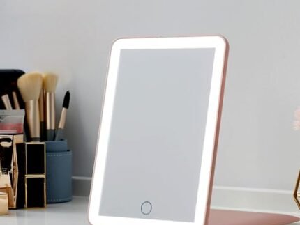 PRIME PICK Rechargeable Travel Makeup Vanity Mirror with Led Lights, Portable Lighted Makeup Beauty Mirror, 3 Color Lighting, Dimmable Touch Screen, Cosmetic Mirror with Lights (Pink)