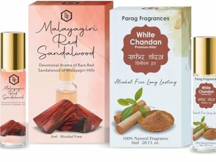 Parag Fragrances Combo Pack of Malyagiri Red Sandalwood 6ml & White Sandalwood 6ml Attar Perfume/Long Lasting Natural Chandan Attar Fragrance / 6ML X 2 Total 12ml