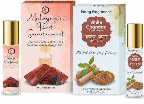 Parag Fragrances Combo Pack of Malyagiri Red Sandalwood 6ml & White Sandalwood 6ml Attar Perfume/Long Lasting Natural Chandan Attar Fragrance / 6ML X 2 Total 12ml Parag Fragrances Combo Pack of Malyagiri Red Sandalwood 6ml & White Sandalwood 6ml Attar Perfume/Long Lasting Natural Chandan Attar Fragrance / 6ML X 2 Total 12ml