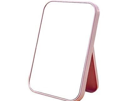 Plastic Portable Makeup Mirror, Mirror Cosmetic Makeup Compact Vanity Desktop Portable Adjustable Tabletop Travel Pocket Magnifying Hand Mirror (Pocket Mirror A- Pink, Framed, Rectangular)