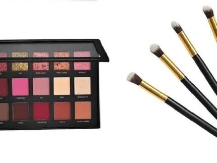 Professional Eyeshadow Palette with 18 Shimmer and Matte Shades, 4-Piece Makeup Brush Set, Black
