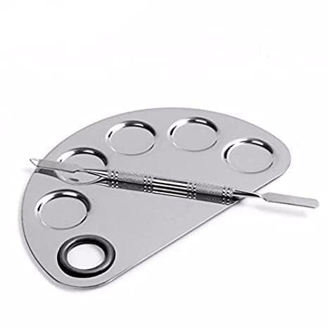 Professional Makeup Mixing Palette (Round) – Stainless Steel Makeup Mixing Plate with Spatula Tool & 5 Dips – Cosmetic Makeup Blending Tray for Foundation, Eye Shadow, Lipsticks & Nail Art Professional Makeup Mixing Palette (Round) – Stainless Steel Makeup Mixing Plate with Spatula Tool & 5 Dips – Cosmetic Makeup Blending Tray for Foundation, Eye Shadow, Lipsticks & Nail Art