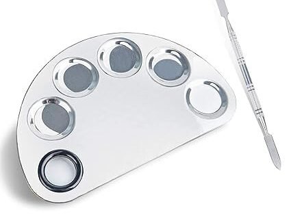 Professional Makeup Mixing Palette with Spatula Tool, 15 x 10 cm Stainless Steel Cosmetic Blending Tray for Foundation, Lipstick, Eye Shadow