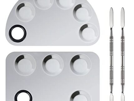 Professional Stainless Steel Makeup Palette,2 Pieces Cosmetic Palette with Spatula Tool, Nail-Art Mixing Palette for Cosmetic Pigment Blending