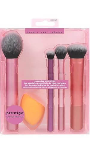 Prosopyare Real Techniques Makeup Brush Set with Travel Sponge Blender for Eyeshadow, Foundation, Blush, and Concealer, Set of 5 Prosopyare Real Techniques Makeup Brush Set with Travel Sponge Blender for Eyeshadow, Foundation, Blush, and Concealer, Set of 5