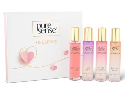 PureSense Opulence Perfume Gift Set (Hearts + Sweet + Passion + Love) | Birthday Gifts | Long Lasting Luxury Perfume Travel Combo Pack 25x4ml | for Women, Wife, Girlfriend, Sister