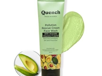 QUENCH BOTANICS Quench Pollution Rescue Cream Face Wash with Vitamin E & Avocado | Gently Exfoliates Skin to Revive Dullness | Rich Foamy Korean Cleanser | Made in Korea (100ml)