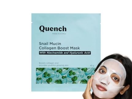 Quench Snail Mucin Korean Collagen Boost Mask with Niacinamide & Hyaluronic Acid for Glass Skin within 5 Hours | Korean Bio-Collagen Overnight Mask for Deep Hydration | Reduces Pigmentation, Wrinkles & Fine Lines (45g, 1 Piece)