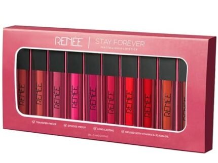 RENEE Stay Forever Matte Liquid Lipstick Combo | Transfer & Smudge-Proof | Long Lasting | Infused with Vitamin E & Jojoba Oil | Perfect for Gifting, Wedding & Special Occasions | Travel Pack of 10