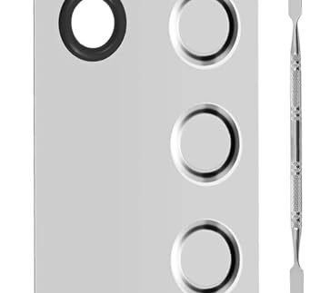 SHUANGYOU Cosmetic Makeup Palette, Premium Stainless Steel Metal Rectangle Makeup Mixing Palette with Spatula Artist Tool for Mixing Foundation/Eye Shadow/Eyelash/Lipsticks/Nail Art, Silver