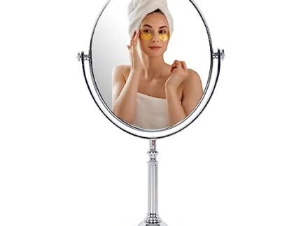 SRUNISH Makeup Mirror|Magnifying Glass Mirror Makeup|Double Side Magnification|Tabletop Vanity Hand Mirrors Stand|5X And 1X|(Men&Women-Silver, Oval, Framed)