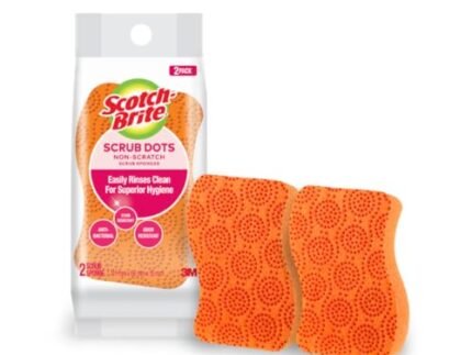 Scotch-Brite Scrub Dots Non-Scratch Sponge, Suitable for Ceramics and Non-Stick Ware, rinses Clean and Stays Odor Free (2 Pieces)