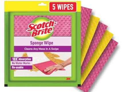 Scotch-Brite Sponge Wipe Resusable Kitchen Cleaning foam Cellulose wood Sponge- Easy to use, Multi- color & Biodegradable (pack of 5)
