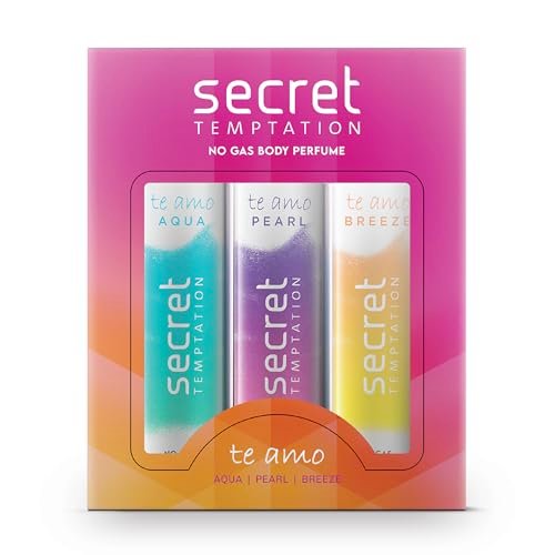 Secret Temptation Te Amo Aqua, Breeze and Pearl Perfume Body Spray Combo for Women, Pack of 3 (120 ml each) Secret Temptation Te Amo Aqua, Breeze and Pearl Perfume Body Spray Combo for Women, Pack of 3 (120 ml each)