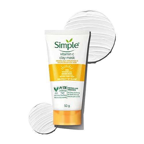 Simple Protect N Glow Vitamin C Brighten Clay Mask| With Yuzu Lemon| For all Skin Types| No Colour|| Perfume| No Harsh Chemicals & Parabens| Tested on Sensitive Skin|| 150 ml Simple Protect N Glow Vitamin C Brighten Clay Mask| With Yuzu Lemon| For all Skin Types| No Colour|| Perfume| No Harsh Chemicals & Parabens| Tested on Sensitive Skin|| 150 ml