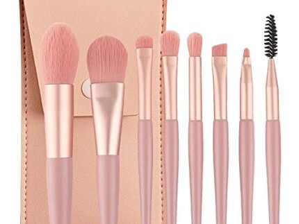 Sloane Brushes with Bag, 8PCS Professional Makeup Brush Set, Travel Size Cosmetic Brushes Kit for Face Foundation Blush Eye Shadow, Wooden Handle Synthetic Bristle (Multicolor)