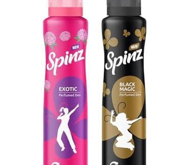 SpinZ New Exotic & Black Magic Aerosol Perfumed Deo For Women, Long Lasting Freshness,200Ml X 2 (Pack Of 2)