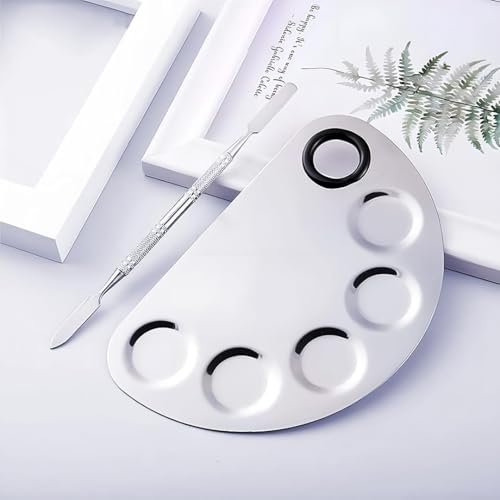 Stainless Steel Cosmetic 5 Dip Makeup Mixing Plate with Spatula Tool, Professional Cosmetic Mixing Makeup Palette for Women (Silver) Stainless Steel Cosmetic 5 Dip Makeup Mixing Plate with Spatula Tool, Professional Cosmetic Mixing Makeup Palette for Women (Silver)
