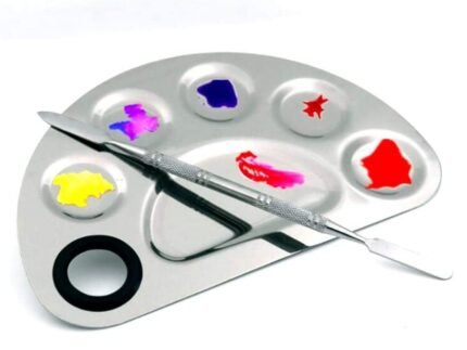 Stainless Steel Makeup Mixing Color Plate with Spatula for Cosmetic Foundation Palette Multifunctional for Beauty Home and Salon 1 Pieces (Small)