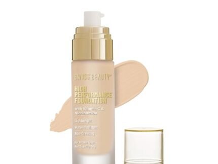 Swiss Beauty High Performance Foundation | Water-Resistant | Medium To Buildable Coverage Liquid Dewy Finish | Lightweight | Easy To Blend | With Vitamin C & Niacinamide | 03 Natural Beige, 55G