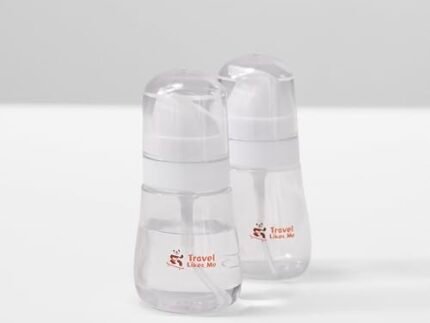 TRAVEL LIKES ME Travel Essentials Accessories - Bottles for Toiletries Kit, Travelling Mini Organizer, Shampoo Set, Spray Dispenser, Refillable Silicone Container (spray & pump bottles, PETG+PP)