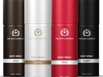 The Man Company Long Lasting Deodorant Set for Man - 150ml (Pack of 4) | Blanc, Fire, Night & Oud | Body Spray Gift Set | Premium Deo for Man| | fresh scent for daily office wear | Long-Lasting Smell | Aerosol | secret santa gift set