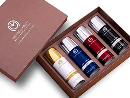 The Man Company Multifaceted No Gas Deodorant Set | Bleu, Blanc, Noir, Rouge | Body Spray Perfume for Man | Premium Long Lasting Fragrance | Anniversary fragrance gift set | Luxury Gift Kit - (120ml *4) |
