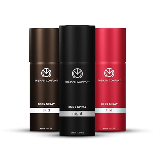 The Man Company Oud, Fire & Night Body Spray Combo Pack For Men | Premium Long-Lasting Fragrance, Everyday Use Deo, 150ml (Pack Of 3) The Man Company Oud, Fire & Night Body Spray Combo Pack For Men | Premium Long-Lasting Fragrance, Everyday Use Deo, 150ml (Pack Of 3)