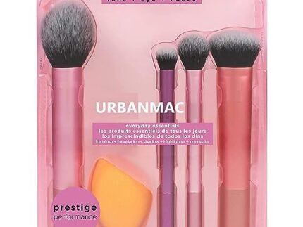 URBANMAC Artist Essentials Complete Face Makeup Brush Set for Makeup Artist Inspired Looks, 5 Count (Pack of 1) MULTICOLOR