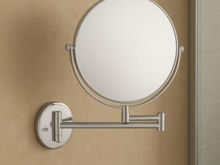 USF Bath Accessories Makeup Mirror | Shaving Mirror | Bathroom Mirror with 5X Magnifying Mirror & Wall Bracket with Adjustable & Round Framed - (Silver Finish,8 Inch)