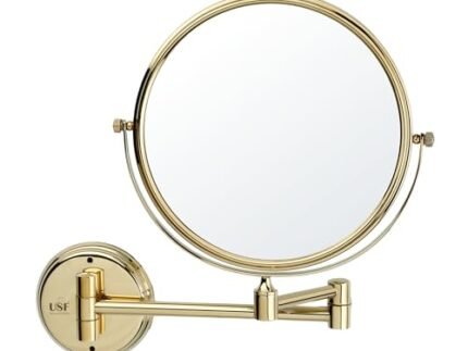 USF Bath Accessories Stainless Steel Shaving Mirror for Bathroom with 5X Magnifying, Wall Mount 360 Swivel Makeup Mirror, Vanity Mirror with Round Adjustable Frame,(Gold Finish, 8 Inches)