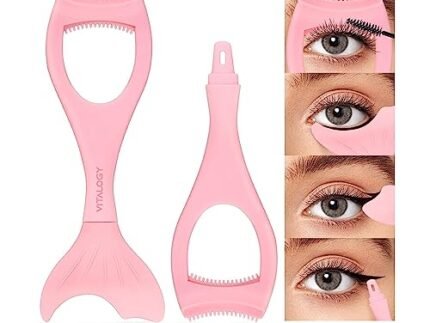 Vitalogy - Eyeliner Mascara Shield Applicator Guard Wand, Reusable Mermaid Eye Stencils Makeup Aid Tool, 3 in 1 Soft Silicone Eyelash Applicator Tool, Eyebrow Comb - Suitable for Beginners, Multifunctional, Eyes Makeup Cosmetic Tool - 1 Pc (Assorted Colour)