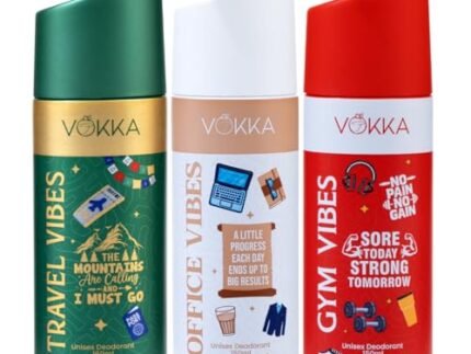 Vokka Vibes Deodorant Combo Pack 450ml - 150ml x 3 | Gym Vibes, Office Vibes, Travel Vibes | Unisex Long Lasting Deo for Gym, Office & Travel | Strong & Fresh Fragrance for Men and Women