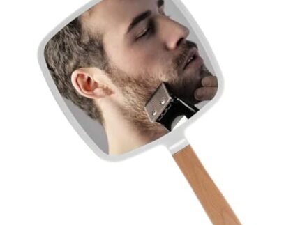 WE-CEF Handheld Makeup Dresser Mount Mirror with Handle, Small Cute Wooden Shaving Mirror with Single Side Hanging Hole, Travel Portable for Men Women (Square, White Pack of 1)