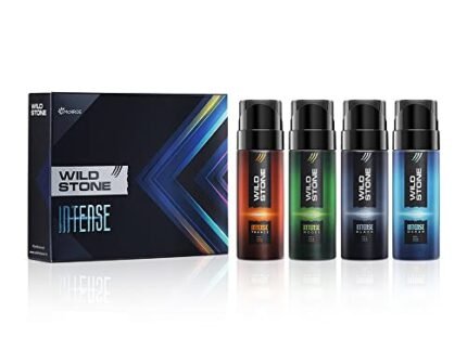 Wild Stone Intense No Gas Deodorant Travel Pack Gift Set for Men with Black, Ocean, Trance and Woods Mini Deodorants for Men, Pack of 4 (40ml each)