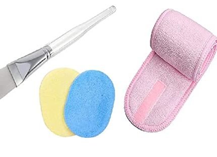 Winkelen Professional Face Pack Brush with Headband and Facial Cleansing Sponge Combo Facial Mask Applicator Brush Cosmetic Foundation Puff Face Care Cleaning Makeup Remover Tools for Men & Women