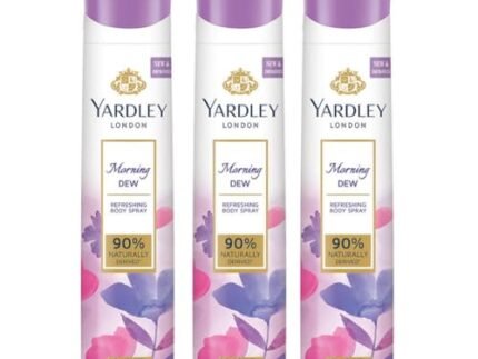 Yardley London Morning Dew Refreshing Body Spray Mega Pack| Lily of Valley & Frangipani Fragrance| Deodorant Body Spray For Daily Use| Deodorant For Women| 90% Naturally Derived| 150ml, Pack of 3