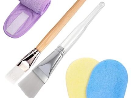ayushicreationa Face Mask Brush Beauty Tool Hairless Body Lotion And Butter Applicator, Face Wash Headband, Facial Sponges for Women, Facial Tools Kit Set-Wooden&Plastic Brush, Puff, Headband-Multi.