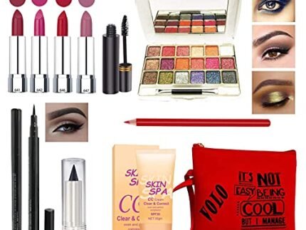 volo Stylish Beauty combo makeup set (4 Pcs Lipsticks,1 Eye Shadow, 1 CC Cream,1 Eyeliner, 1 Kajal, 1 Pouch, 1 Lip liner, 1 Mascara) Set of 11 Pcs.
