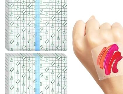 100PCS Waterproof Bandage, PU Film Transparent Adhesive Sheets for Makeup Mixing, Foundation Blending, and Nail Art, 7x7 cm Makeup Artist Essential