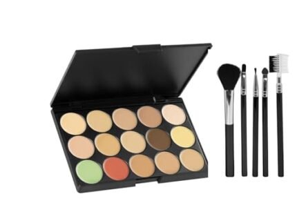 15 Color Concealer & Corrector Palette with 5 Brush Set for Complete Beauty Routine
