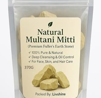 Livshine Natural Multani Mitti | Stone Form | Fuller’s Earth/Calcium Bentonite Clay | for All Skin Type | Face Pack And Hair Pack | (Powder 380 Gram, Powder)