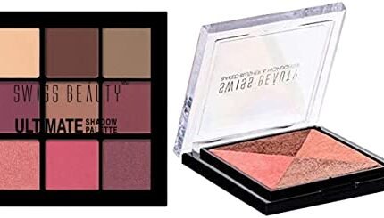Swiss Beauty Ultimate 9 Color Eyeshadow Palette, Eye MakeUp, Multicolor-01, 9g & Baked Blusher & Highlighter, Face MakeUp, Multicolor-01, 7g, Shimmery, Semi-Matte & Matte Finish