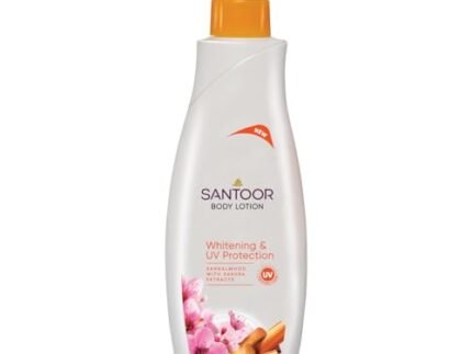 Santoor Perfumed Body Lotion with Sandalwood & Sakura Extracts for Skin Whitening & UV Protection| Deep Moisturization & Sunburn Reduction| Non-Greasy Lotion For Normal Skin| 400ml