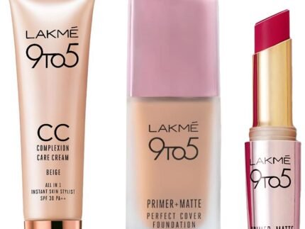LAKMÉ 9 To 5 Primer + Matte Perfect Cover Liquid Full Coverage Foundation & 9 To 5 Cc Cream For All Skin Types Mini,01 – Beige,9 G & 9To5 Primer + Matte Lip Color Rose Day 3.6 G,Pack Of 1