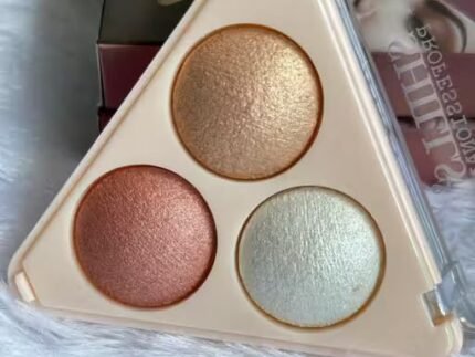 3-in-1 Highlighter Powder Palette, Highly Pigmented Shimmer Formula, Waterproof Facial Bronzer and Illuminator