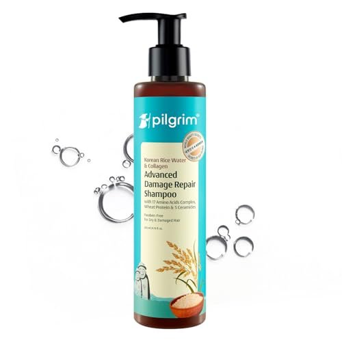 Pilgrim Korean Rice Water & Collagen Advanced Damage Repair Shampoo – 200ml | with 17 Amino Acids, Wheat Protein & 5 Ceramides | Paraben-Free | For Dry & Damaged Hair | For Women and Men Pilgrim Korean Rice Water & Collagen Advanced Damage Repair Shampoo – 200ml | with 17 Amino Acids, Wheat Protein & 5 Ceramides | Paraben-Free | For Dry & Damaged Hair | For Women and Men